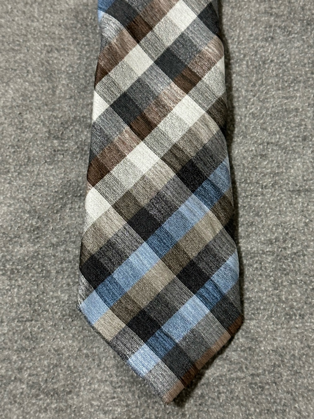 Kenneth Cole Plaid Silk Tie in Blue, Brown, and Gray